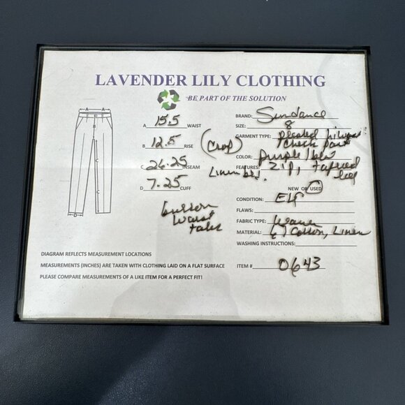 Sundance Women's 8 Pleated High Waist Taper Leg Pants Cropped Gingham Purple EUC - Picture 10 of 10